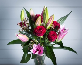 Red Rose & Pink Lily Luxury Flower Bouquet